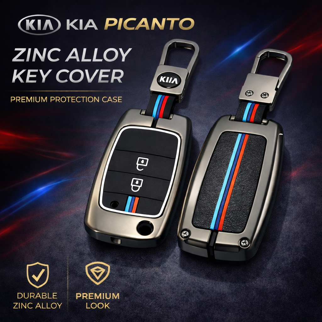 KIA Picanto premium zinc alloy metal key cover with sporty stripe design