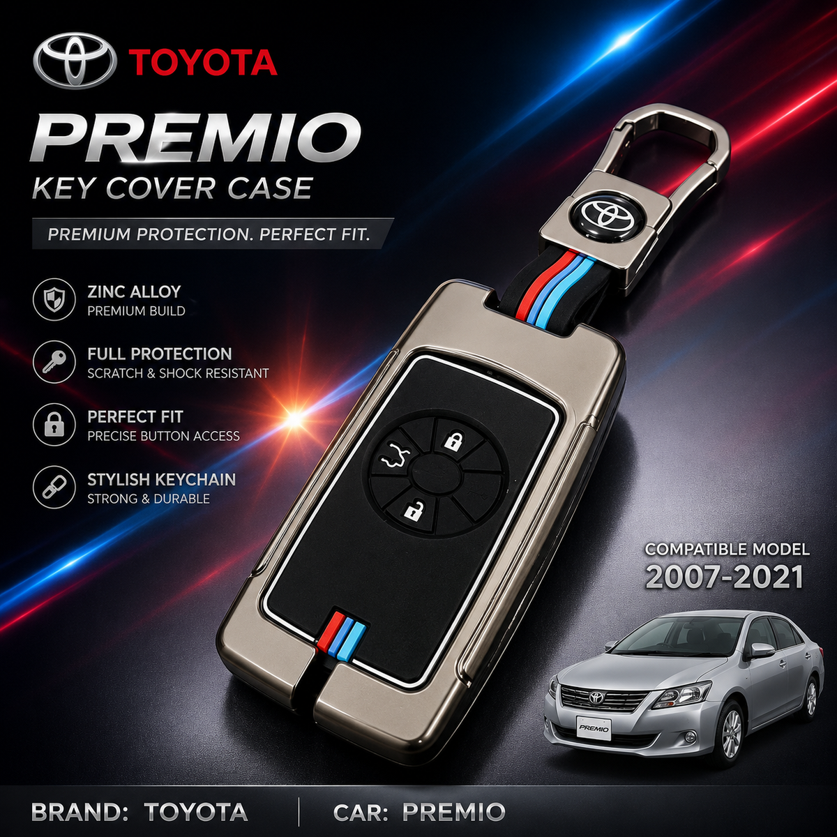 Toyota Premio premium zinc alloy smart key cover front and back view