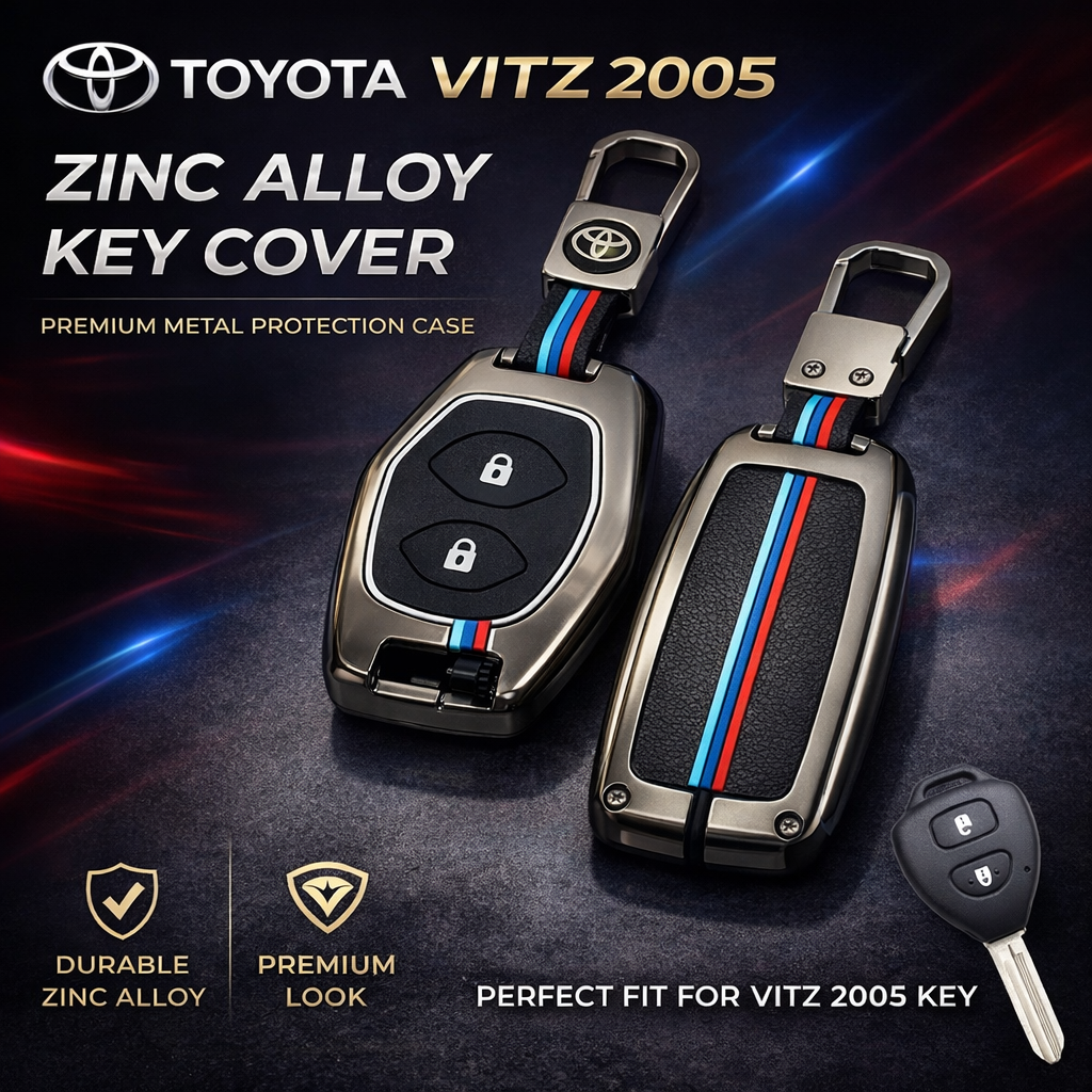 Toyota Vitz 2005 premium zinc alloy metal key cover case with sporty stripe design