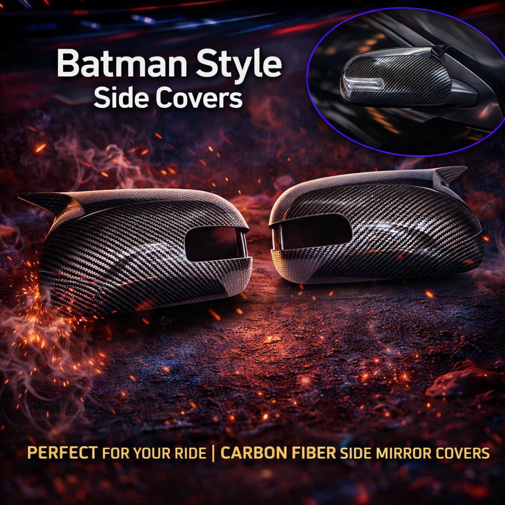 Batman style carbon fiber side mirror covers Shark Auto