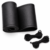 Genuine Black PU Leather Car Steering Wheel Cover – Breathable, Hand-Stitched Design