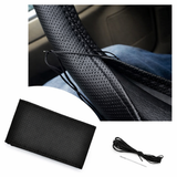 Genuine Black PU Leather Car Steering Wheel Cover – Breathable, Hand-Stitched Design