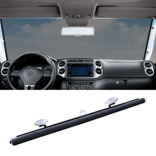 Retractable black car sun shade 50x125 cm installed on windshield – Shark Auto