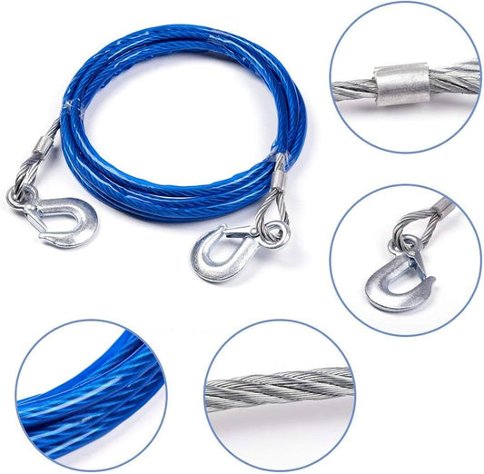 Auto Car Tow Rope Snatch Strap – 10 Feet Long – Heavy-Duty Blue Towing Belt with Hooks