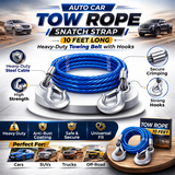 Auto Car Tow Rope Snatch Strap – 10 Feet Long – Heavy-Duty Blue Towing Belt with Hooks