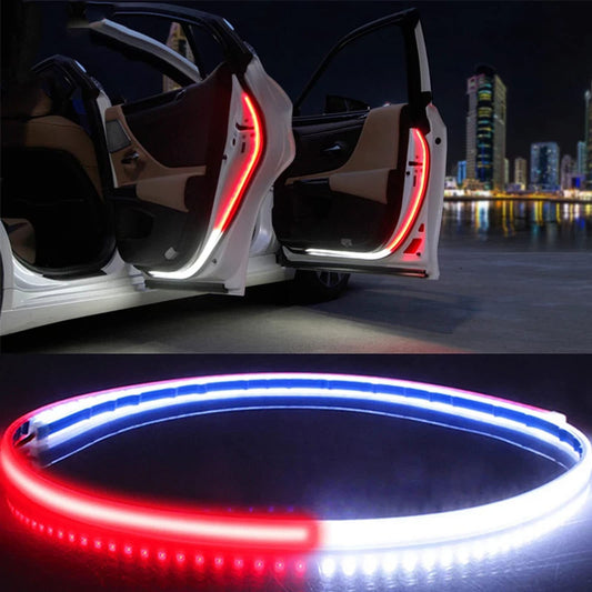 120cm 2-in-1 Car LED Door Warning Strip Light – Red & White Strobe Anti-Collision Welcome Light