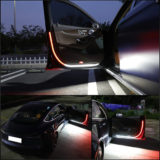 120cm red white LED car door strip light in open position – Shark Auto