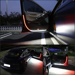 120cm red white LED car door strip light in open position – Shark Auto