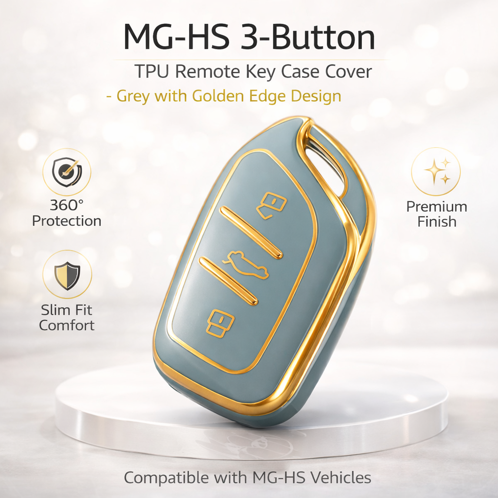 MG-HS 3-Button TPU Remote Key Case Cover – Grey with Golden Edge Design