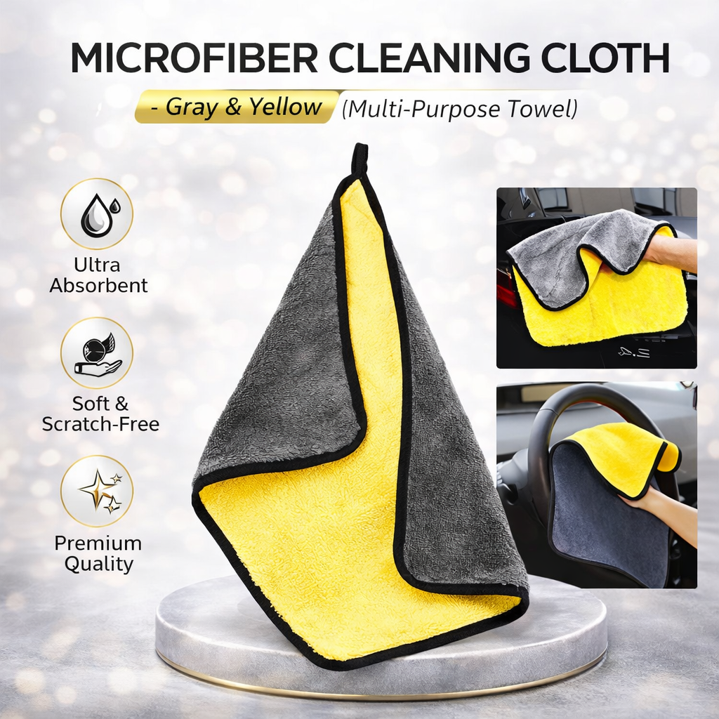 Microfiber Cleaning Cloth – Gray & Yellow (Multi-Purpose Towel)