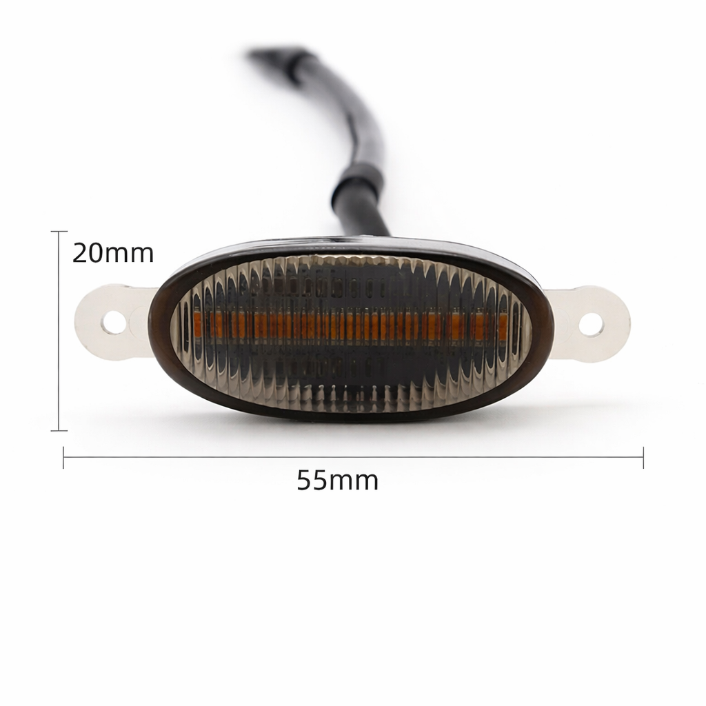 Car LED marker light with dimensions on a white background