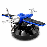 Solar powered dashboard airplane fragrance accessory with blue and silver finish for car interior