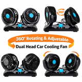12V Car Fan 360 Degree Rotation Adjustable Dual Head Car Auto Cooling Air Fan