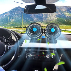 12V Car Fan 360 Degree Rotation Adjustable Dual Head Car Auto Cooling Air Fan