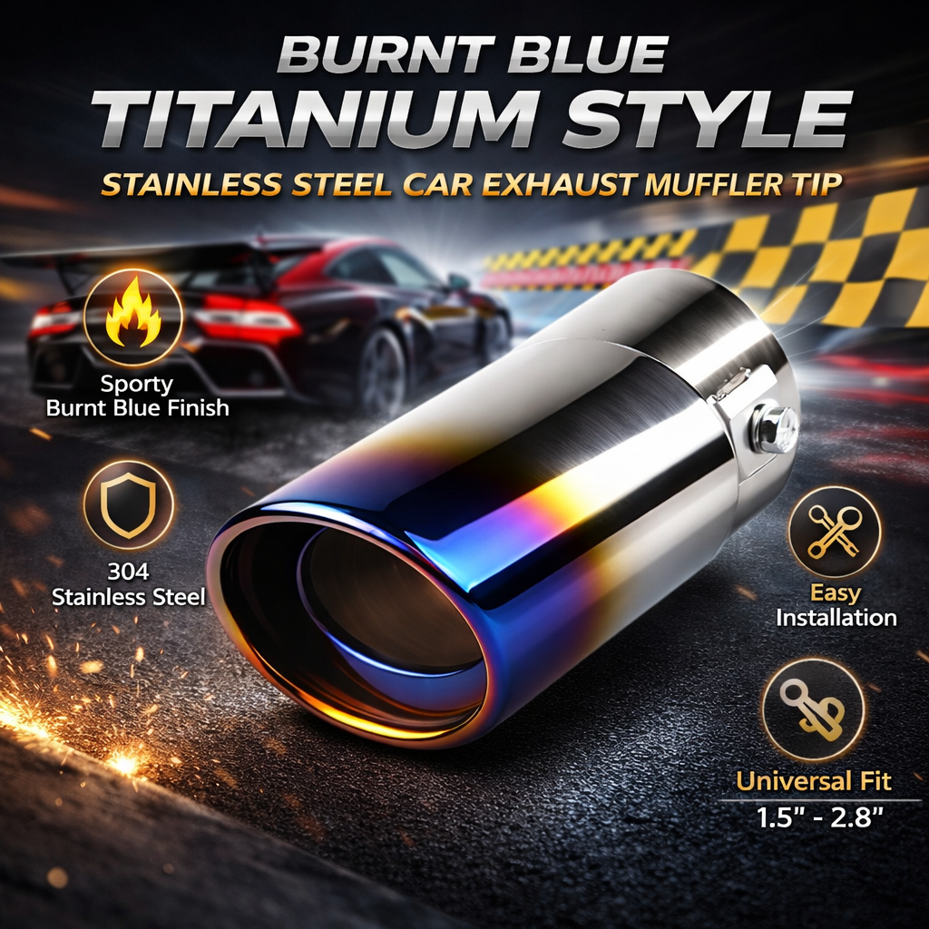 Burnt Blue Titanium Style Stainless Steel Car Exhaust Muffler Tip – Universal Fit