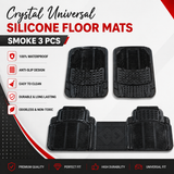 Crystal Universal Silicone Car Floor Mats Smoke Black 3 Pcs Set on white background with waterproof anti-slip design