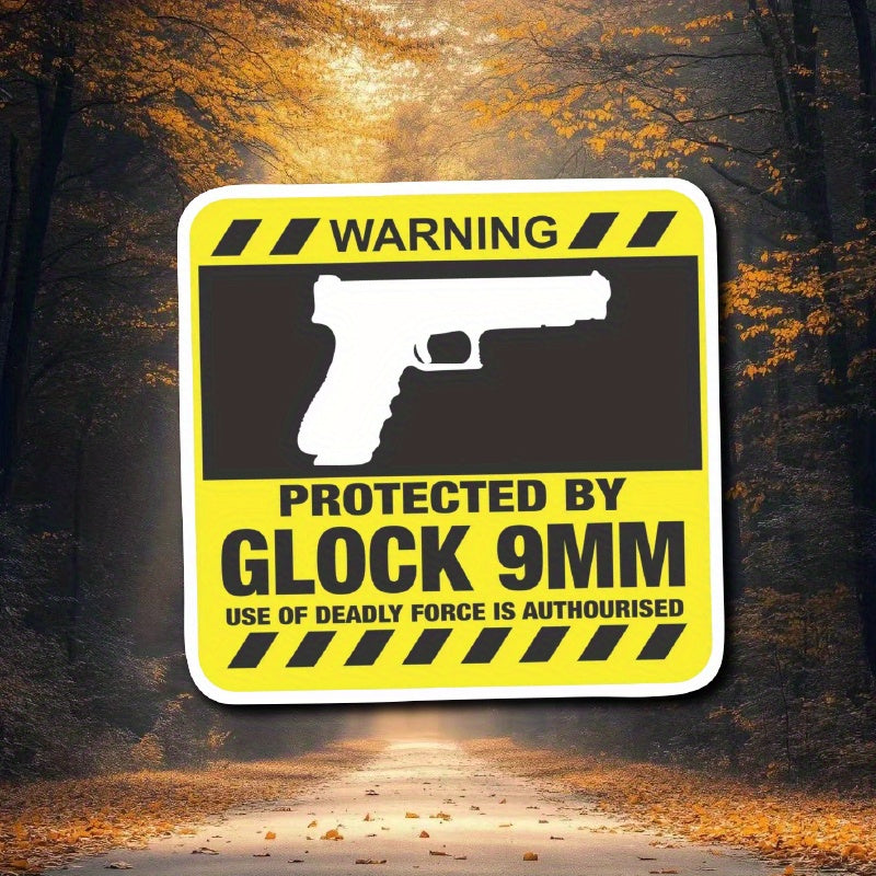 Glock 9MM Style Embossed Square Yellow Sticker – Front View