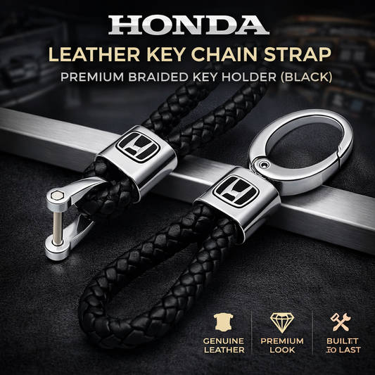 Honda Leather Key Chain Strap – Premium Braided Key Holder (Black)