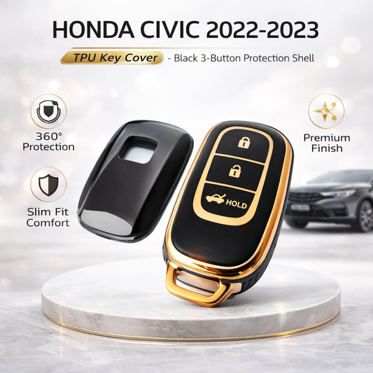 Honda Civic 2022-2023 TPU Key Cover – Black 3-Button Protection Shell