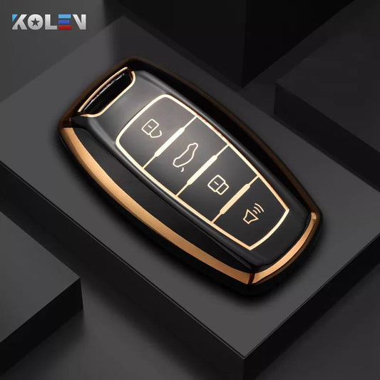 Hyundai Sonata TPU Smart Key Cover Front View in Grey with Golden Line
