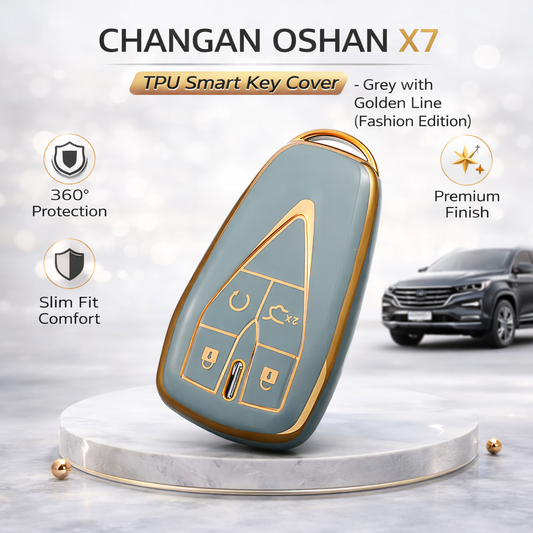 Changan Oshan X7 TPU Smart Key Cover – Grey with Golden Line (Fashion Edition)