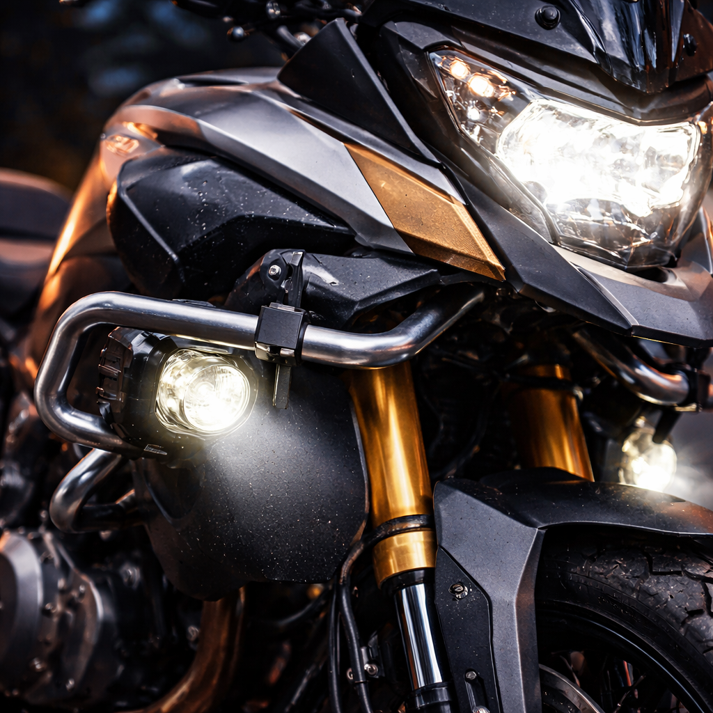 Close-up of LED projector lens fog light durable metal housing