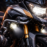 Close-up of LED projector lens fog light durable metal housing