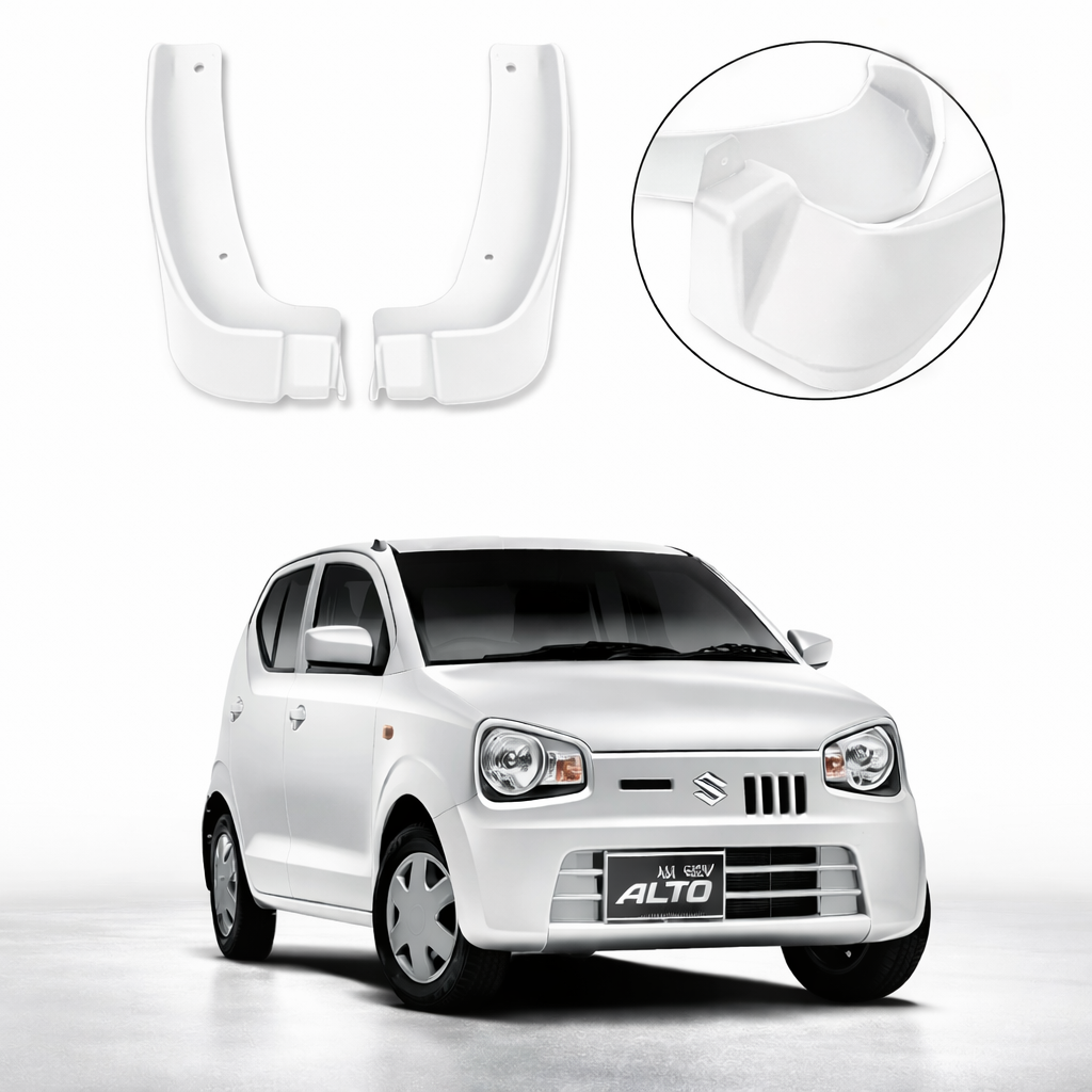White Mud Flaps – Suzuki Alto 2019-2025 (2pcs) | Premium Fit
