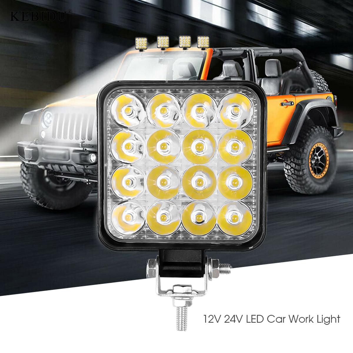 16 LED square work light spot beam white aluminium body Shark Auto