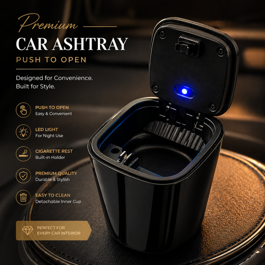 Premium Car Ashtray Push Type with LED Light – Universal Cup Holder Ashtray