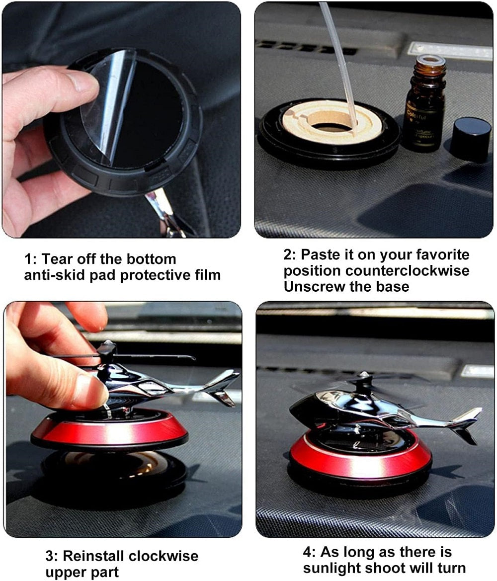 Close-up of Aluminum & Glass Helicopter Air Freshener with Spinning Blades