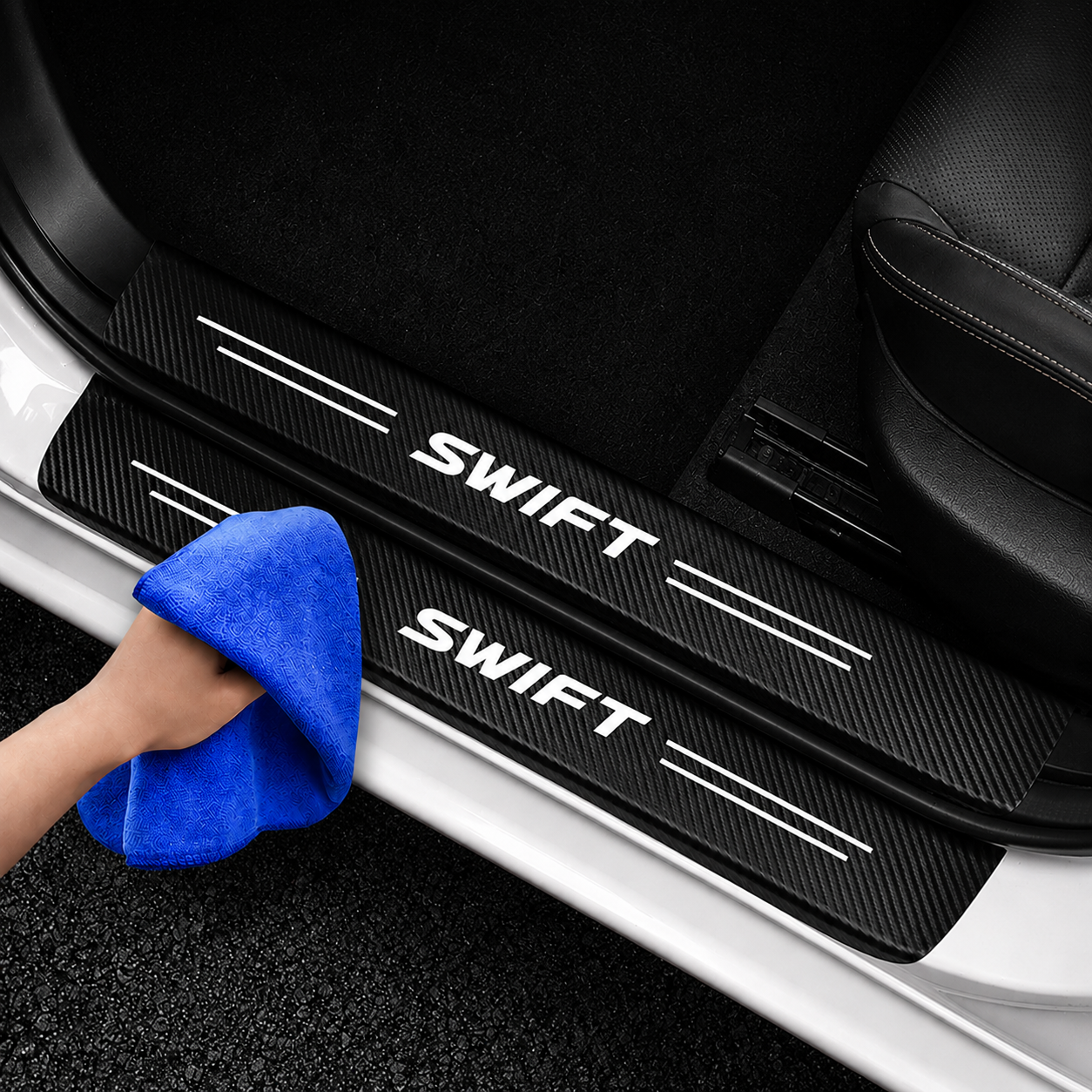 Waterproof carbon fiber sill plate sticker for Suzuki Swift

