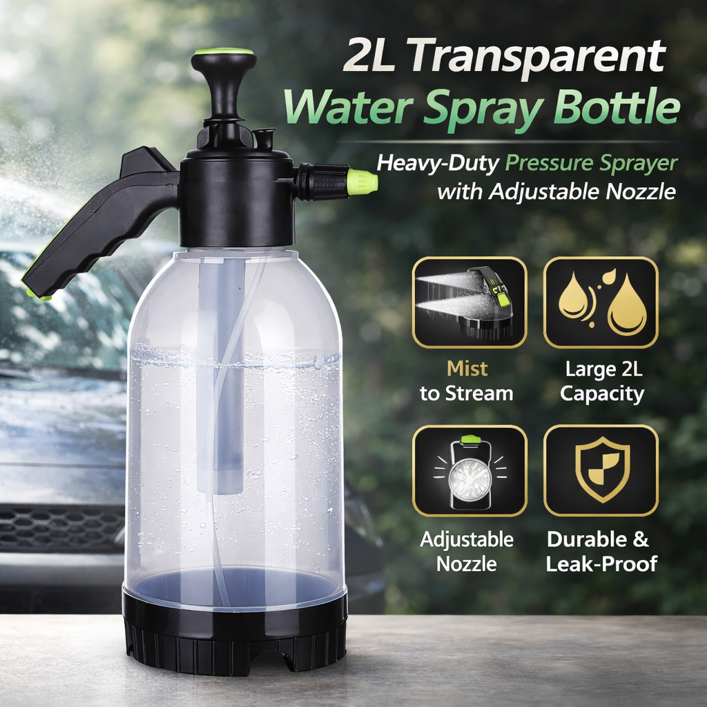 2L Transparent Water Spray Bottle – Heavy-Duty Pressure Sprayer with Adjustable Nozzle