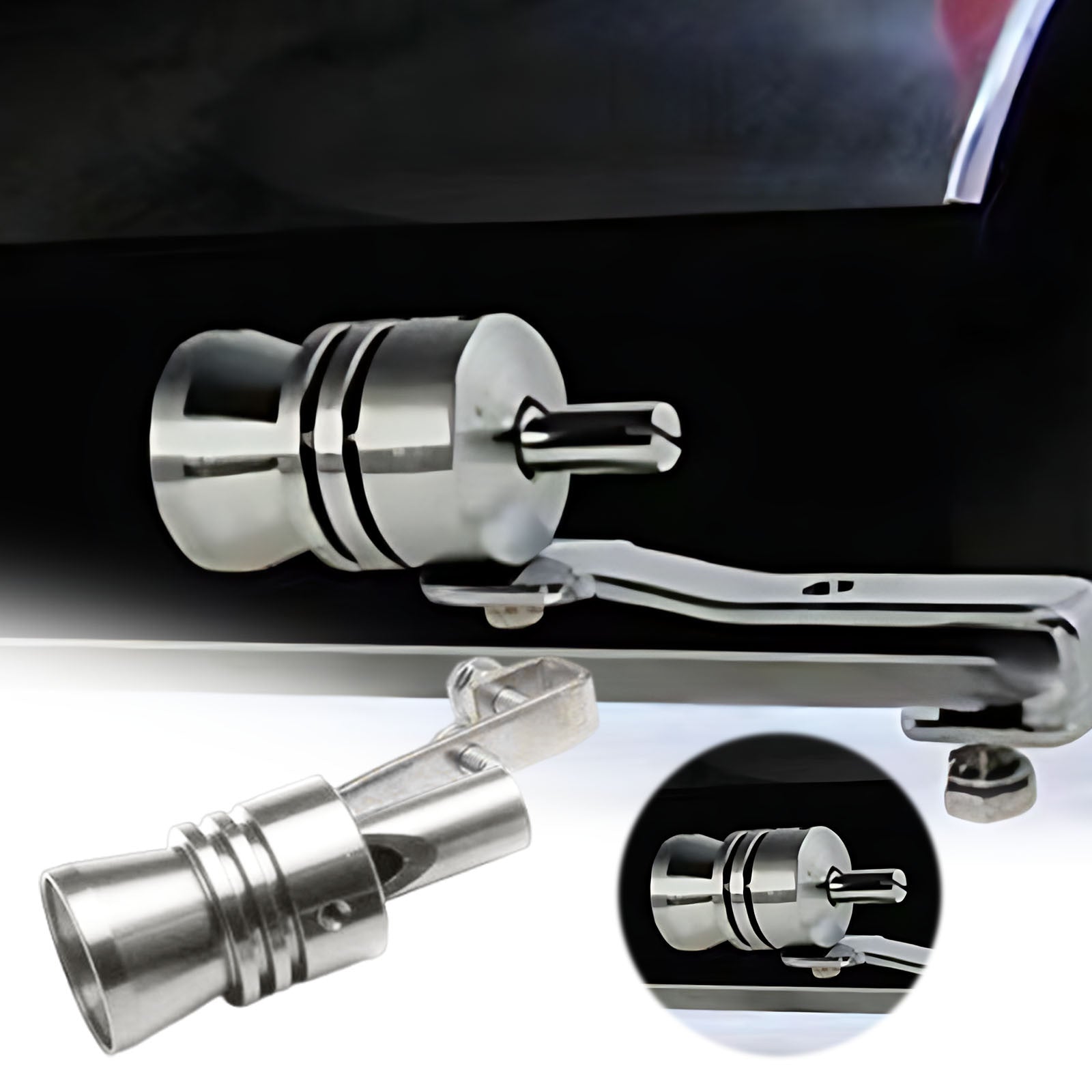 Silver aluminum car exhaust muffler whistle simulator Shark Autos