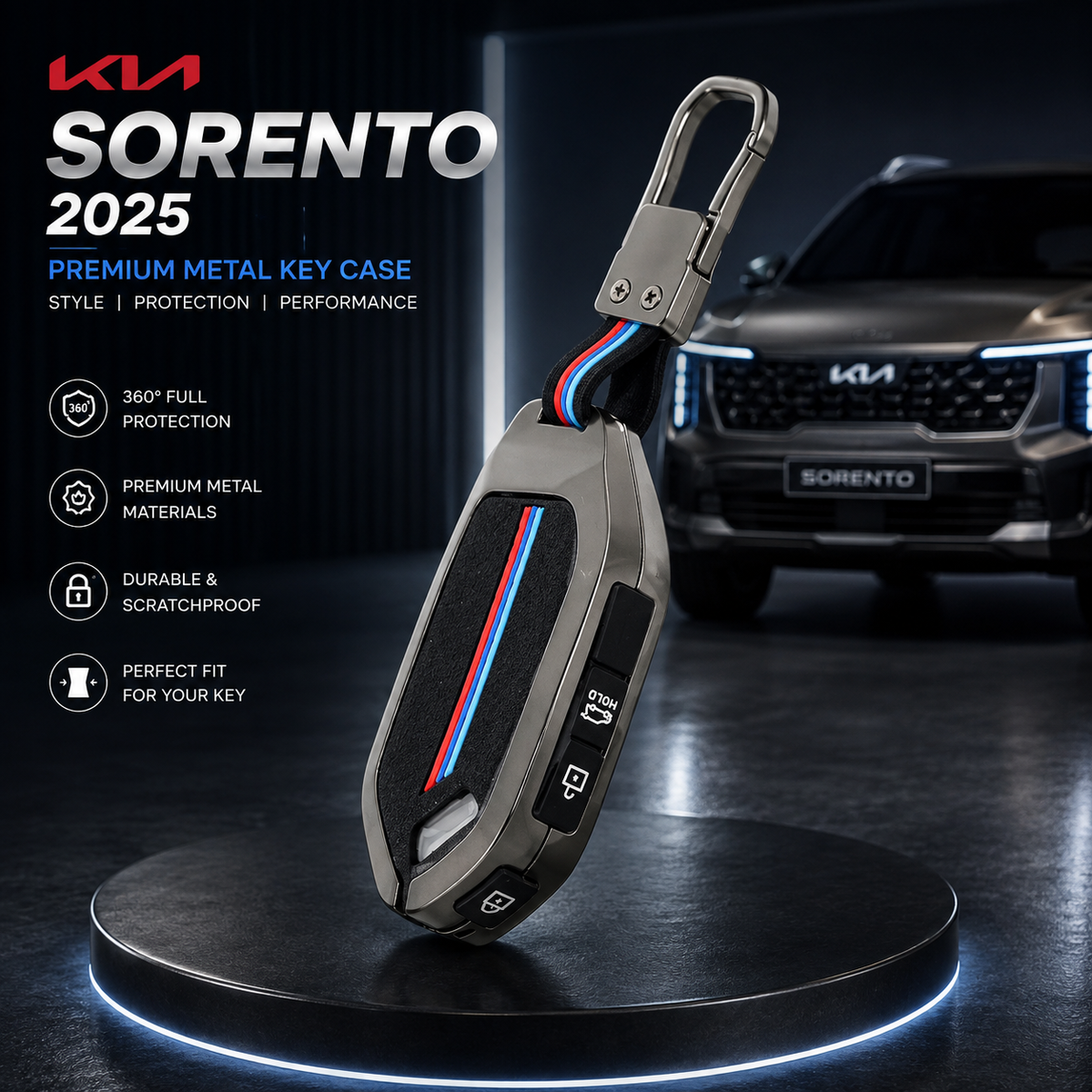 KIA Sorento, KIA Sorento 2025, Sorento Key Cover, KIA Sorento Key Case, KIA Key Cover, Metal Key Cover, Premium Key Case, Smart Key Cover, Gunmetal Key Cover, Car Key Protection, Scratch Resistant Key Cover, KIA Accessories, Car Key Accessories, Key Cover Pakistan, Shark Auto