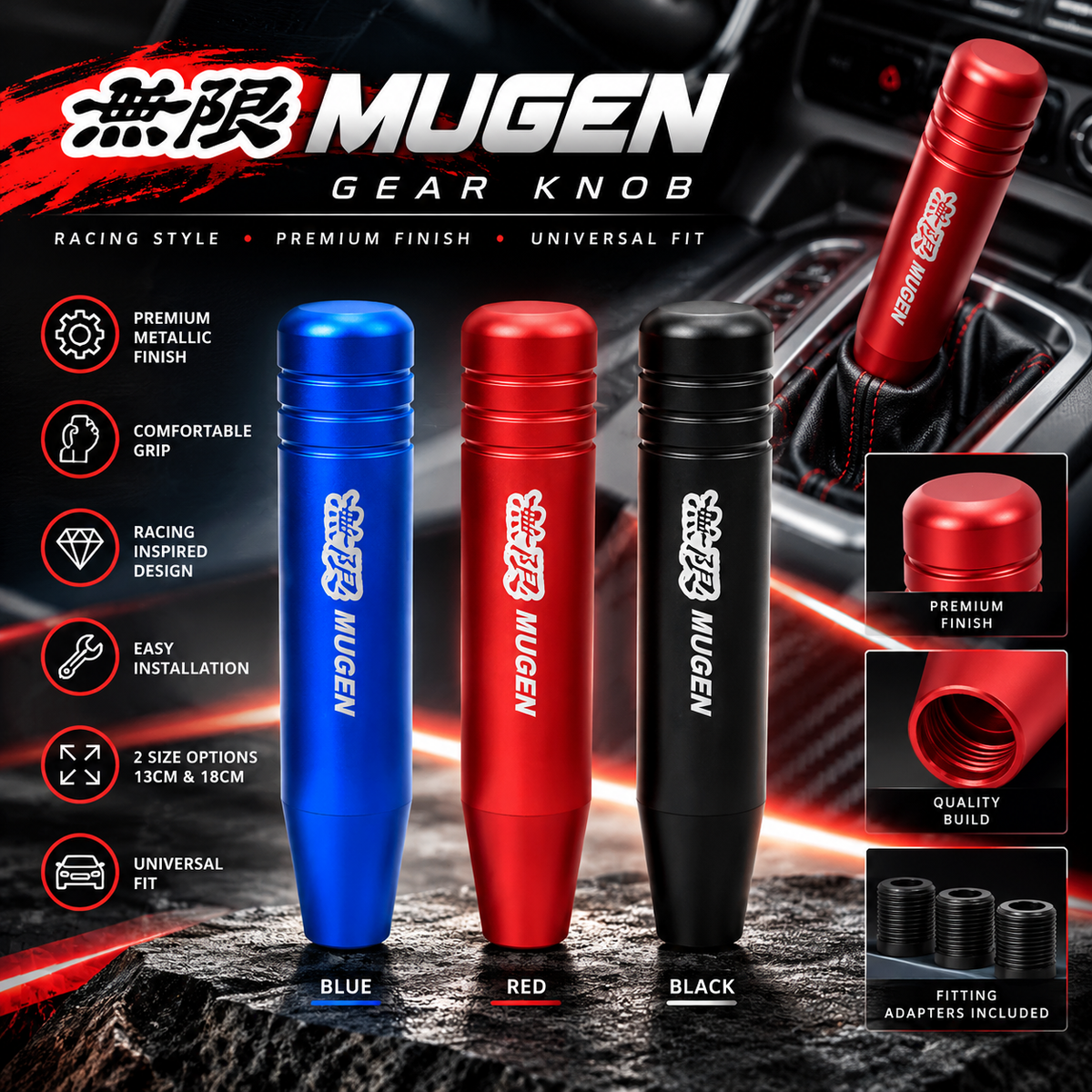 MUGEN Gear Knob, MUGEN Racing Gear Knob, MUGEN Shift Knob, Racing Gear Knob, Universal Gear Knob, Car Gear Knob, Gear Shift Knob, Sport Gear Knob, Long Gear Knob, 13cm Gear Knob, 18cm Gear Knob, Red Gear Knob, Blue Gear Knob, Black Gear Knob, Metallic Gear Knob, Racing Car Accessories, Car Interior Accessories, Car Interior Styling, Gear Knob Pakistan, Aftermarket Gear Knob, Universal Shift Knob, Performance Style Gear Knob, Premium Gear Knob, Car Modification Accessories, Car Styling Accessories, Shark Aut