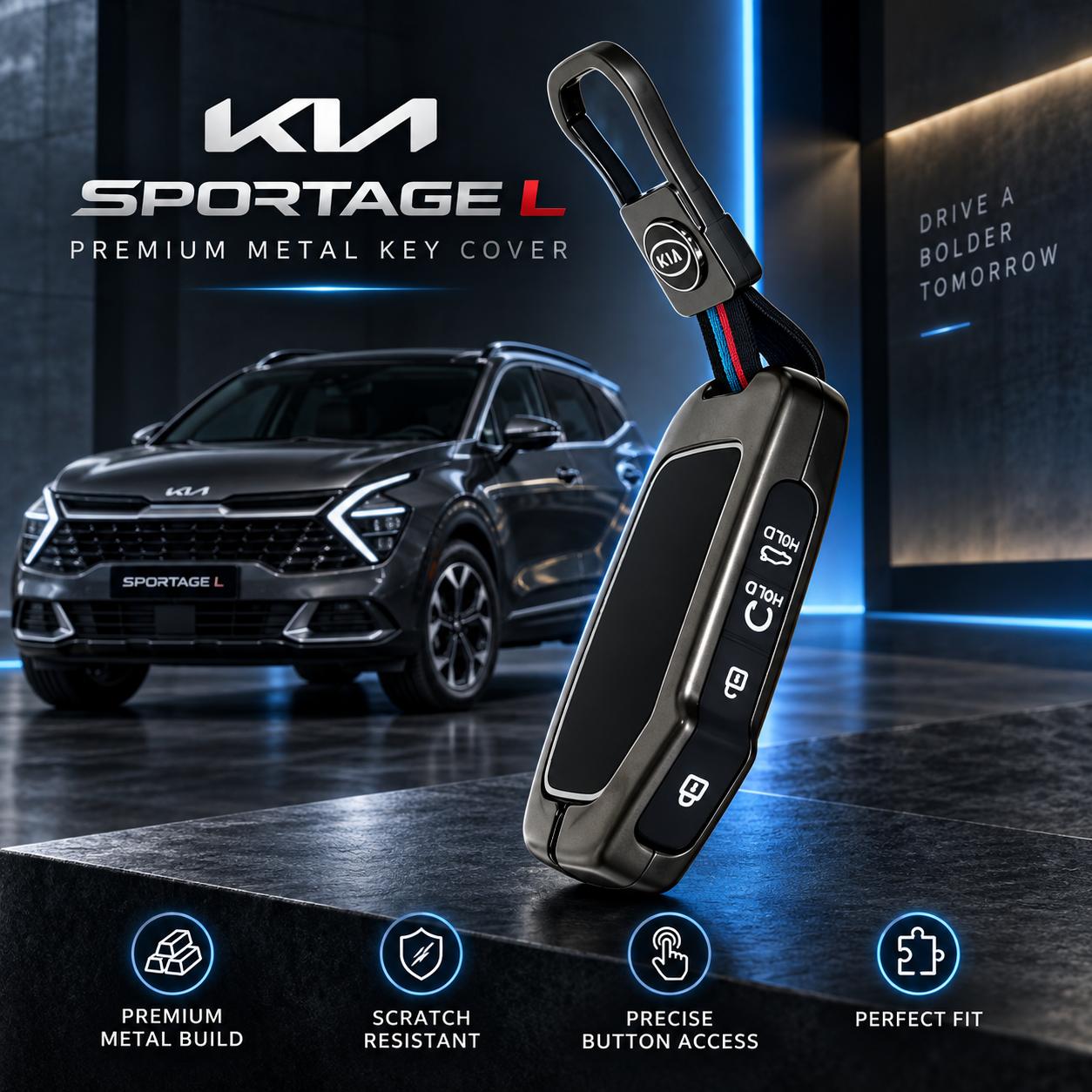 KIA Sportage L, Sportage L Key Cover, KIA Key Cover, New Sportage Key Cover, Sportage Smart Key Case, Metal Key Cover, Premium Key Case, Gunmetal Key Cover, Side Button Key Cover, Car Keychain, KIA Accessories, Car Accessories, Key Protection, Shark Auto